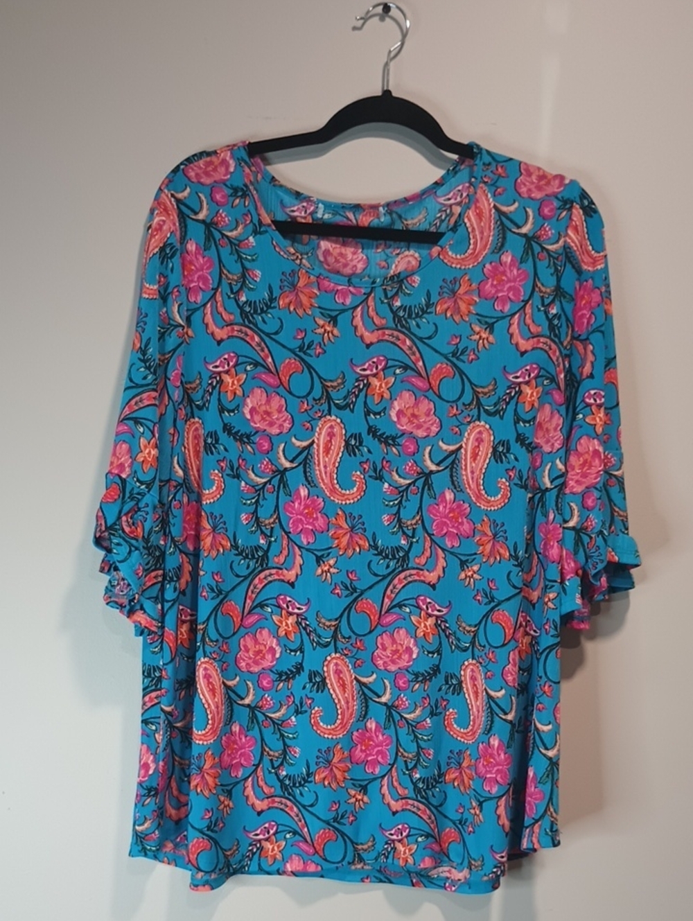 Bright Turquoise Floral Paisley Women’s Top